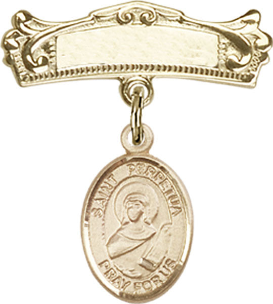 St. Perpetua Charm and Arched Polished Engravable Badge Pin