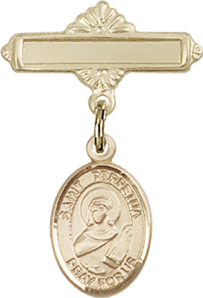 St. Perpetua Charm and Polished Engravable Badge Pin