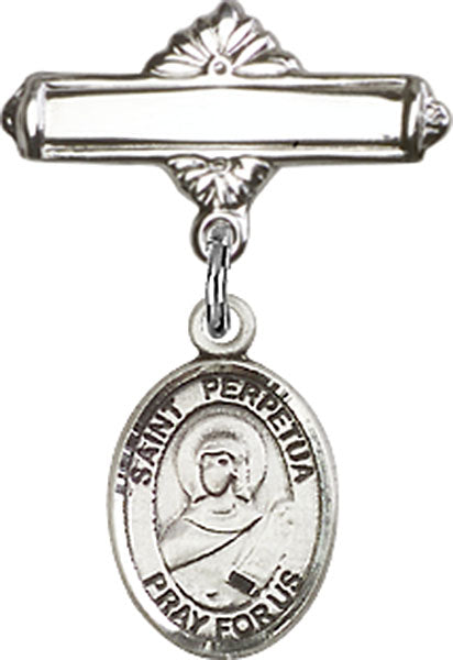 St. Perpetua Charm and Polished Engravable Badge Pin
