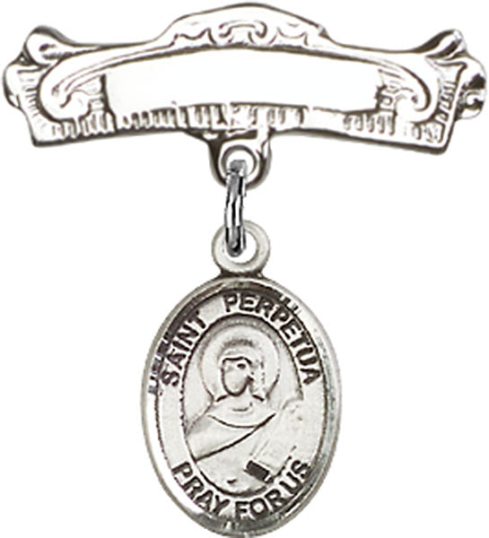 St. Perpetua Charm and Arched Polished Engravable Badge Pin