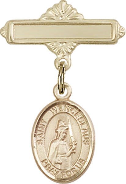 St. Wenceslaus Charm and Polished Engravable Badge Pin