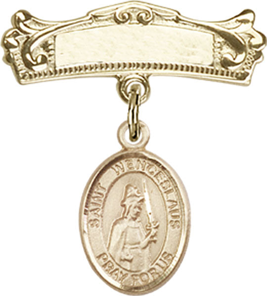 St. Wenceslaus Charm and Arched Polished Engravable Badge Pin