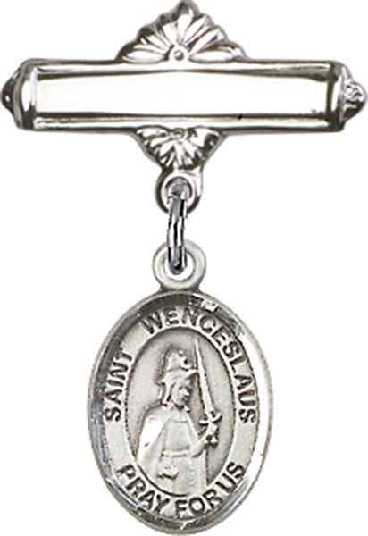 St. Wenceslaus Charm and Polished Engravable Badge Pin