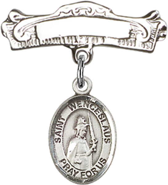 St. Wenceslaus Charm and Arched Polished Engravable Badge Pin