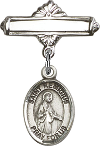 St. Remigius of Reims Charm and Polished Engravable Badge Pin