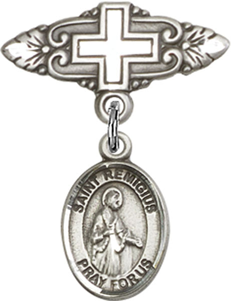 St. Remigius of Reims Charm and Badge Pin with Cross