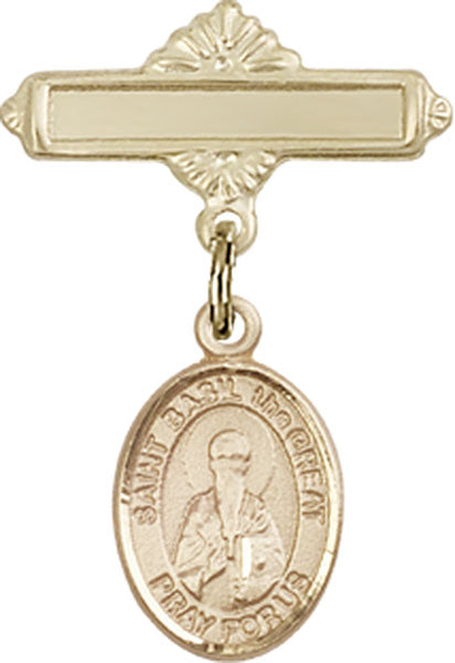 St. Basil the Great Charm and Polished Engravable Badge Pin