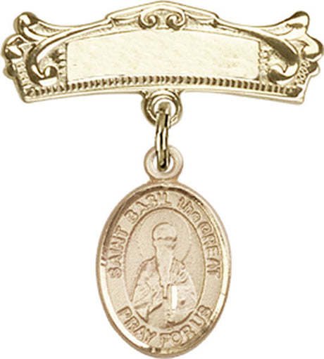 St. Basil the Great Charm and Arched Polished Engravable Badge Pin