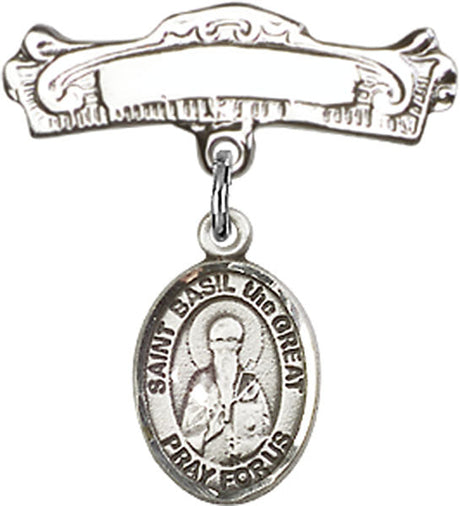 St. Basil the Great Charm and Arched Polished Engravable Badge Pin