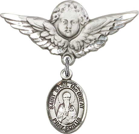 St. Basil the Great Charm and Angel with Larger Wings Badge Pin