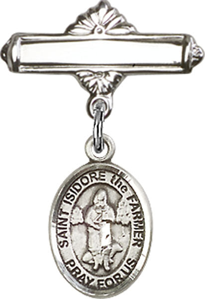 St. Isidore the Farmer Charm and Polished Engravable Badge Pin