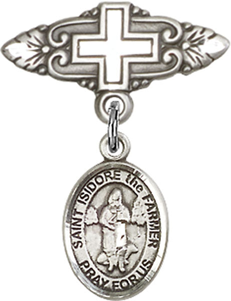 St. Isidore the Farmer Charm and Badge Pin with Cross