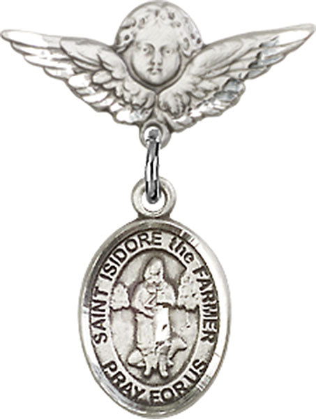 St. Isidore the Farmer Charm and Angel with Smaller Wings Badge Pin