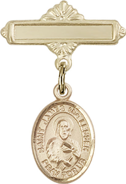 St. James the Lesser Charm and Polished Engravable Badge Pin