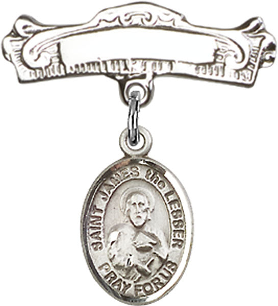 St. James the Lesser Charm and Arched Polished Engravable Badge Pin