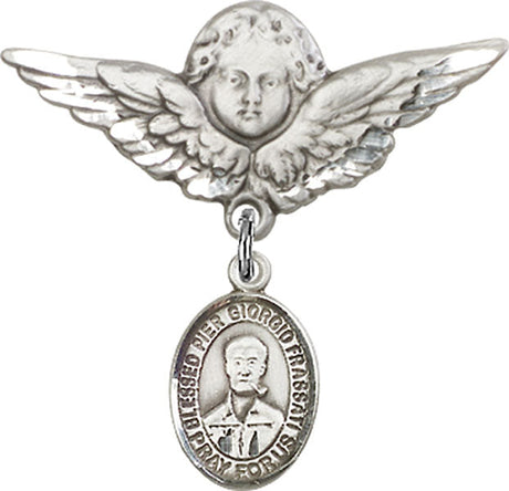 Saint Pier Giorgio Frassati Charm and Angel with Larger Wings Badge Pin