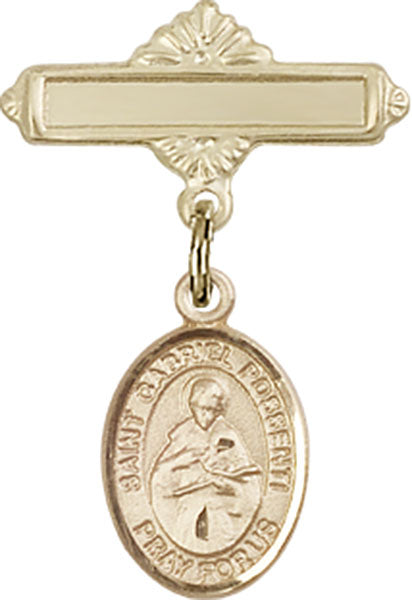 St. Gabriel Possenti Charm and Polished Engravable Badge Pin