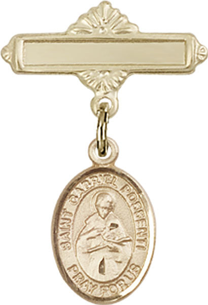St. Gabriel Possenti Charm and Polished Engravable Badge Pin