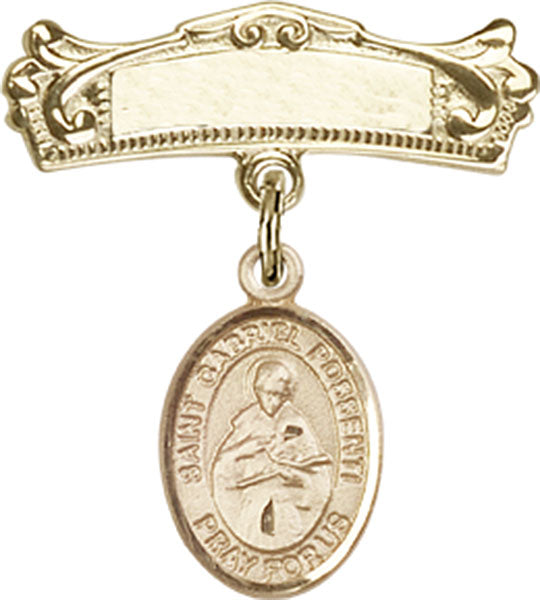St. Gabriel Possenti Charm and Arched Polished Engravable Badge Pin