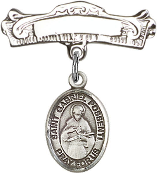 St. Gabriel Possenti Charm and Arched Polished Engravable Badge Pin