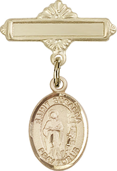St. Susanna Charm and Polished Engravable Badge Pin