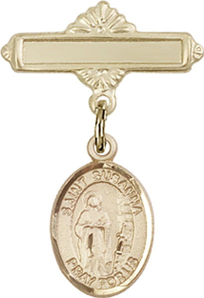 St. Susanna Charm and Polished Engravable Badge Pin