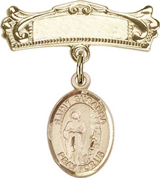 St. Susanna Charm and Arched Polished Engravable Badge Pin