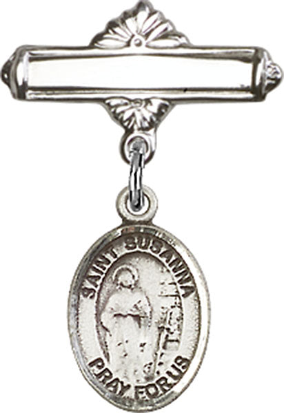 St. Susanna Charm and Polished Engravable Badge Pin