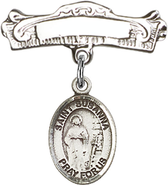 St. Susanna Charm and Arched Polished Engravable Badge Pin
