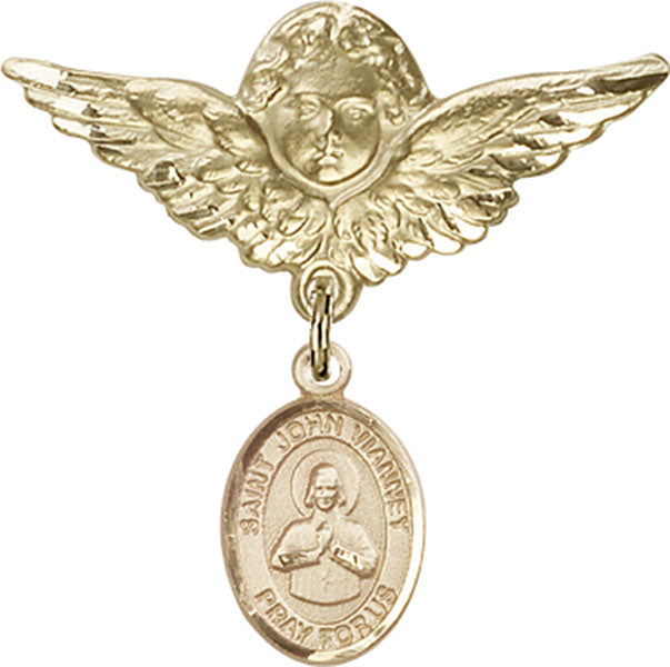 St. John Vianney Charm and Angel with Larger Wings Badge Pin