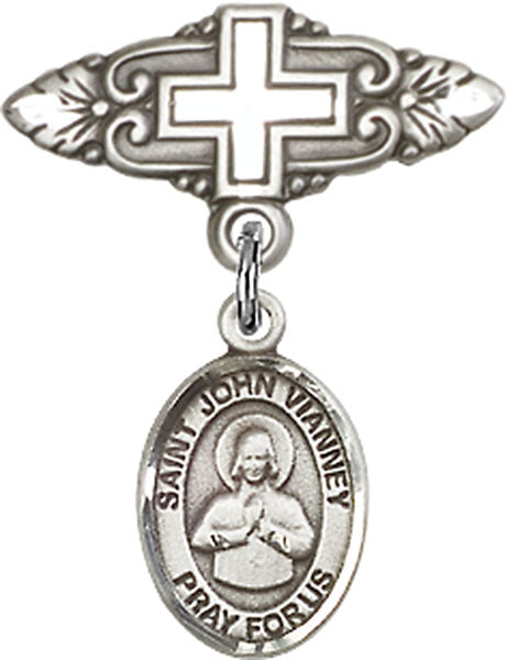 St. John Vianney Charm and Badge Pin with Cross