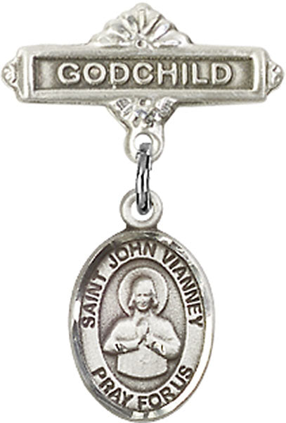 St. John Vianney Charm and Godchild Badge Pin