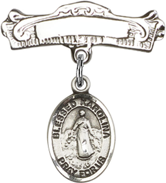 Blessed Karolina Kozkowna Charm and Arched Polished Engravable Badge Pin