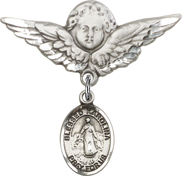 Blessed Karolina Kozkowna Charm and Angel with Larger Wings Badge Pin