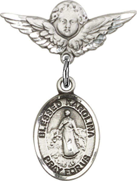 Blessed Karolina Kozkowna Charm and Angel with Smaller Wings Badge Pin
