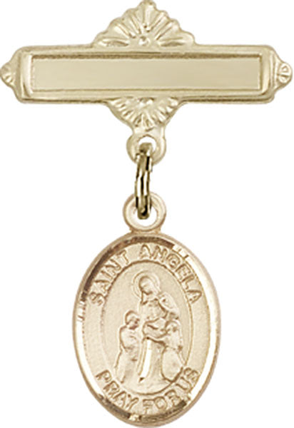 St. Angela Merici Charm and Polished Engravable Badge Pin