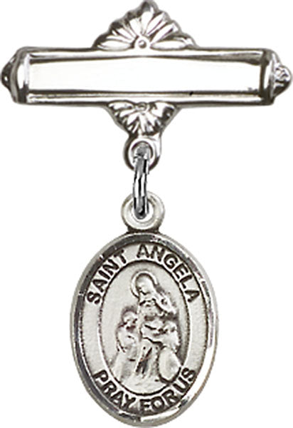 St. Angela Merici Charm and Polished Engravable Badge Pin