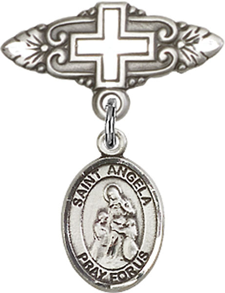 St. Angela Merici Charm and Badge Pin with Cross