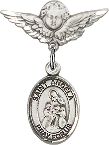 St. Angela Merici Charm and Angel with Smaller Wings Badge Pin