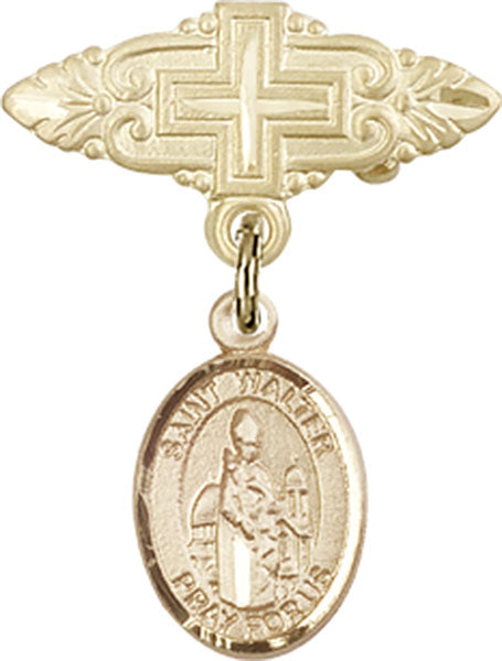 St. Walter of Pontnoise Charm and Badge Pin with Cross