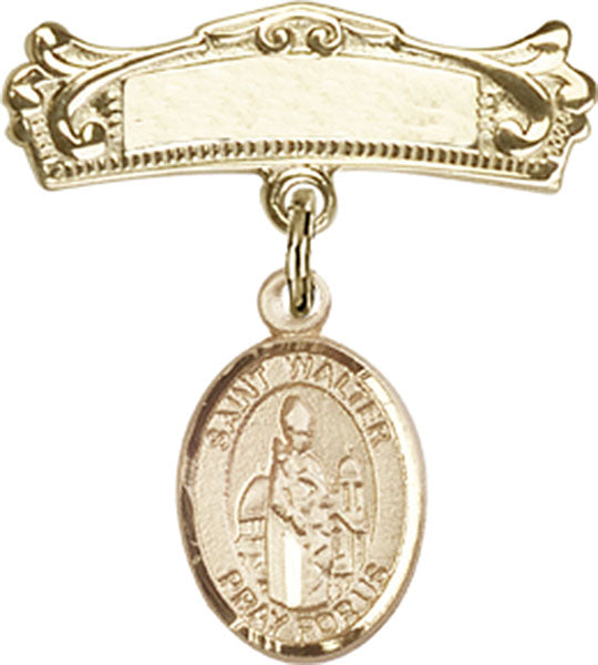 St. Walter of Pontnoise Charm and Arched Polished Engravable Badge Pin