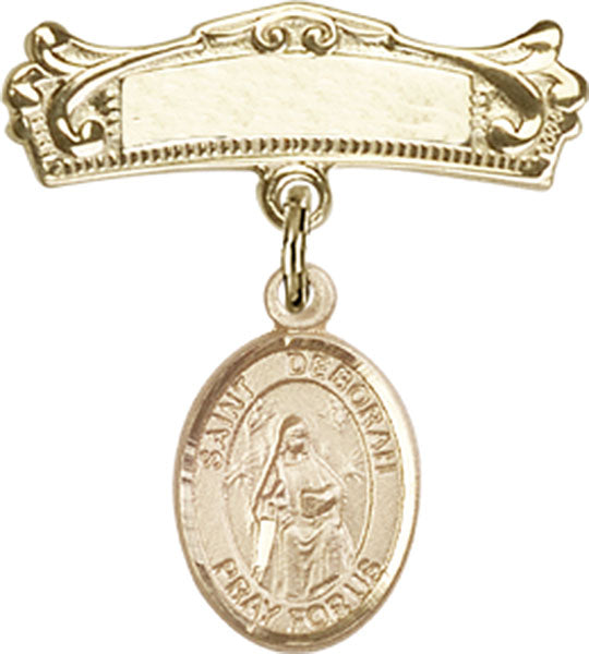 St. Deborah Charm and Arched Polished Engravable Badge Pin