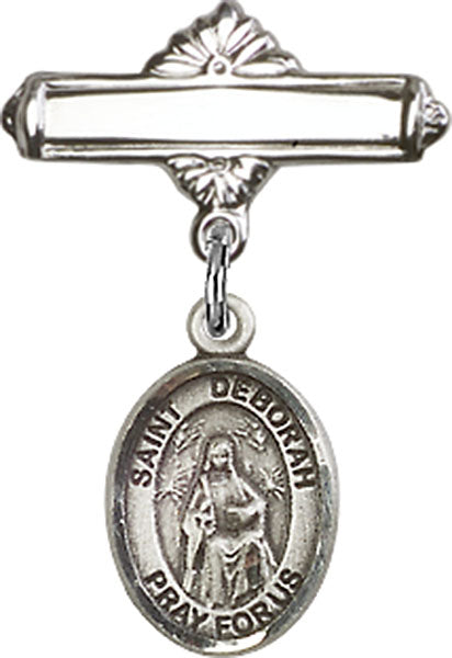 St. Deborah Charm and Polished Engravable Badge Pin