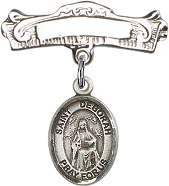 St. Deborah Charm and Arched Polished Engravable Badge Pin