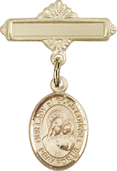 Our Lady of Good Counsel Charm and Polished Engravable Badge Pin