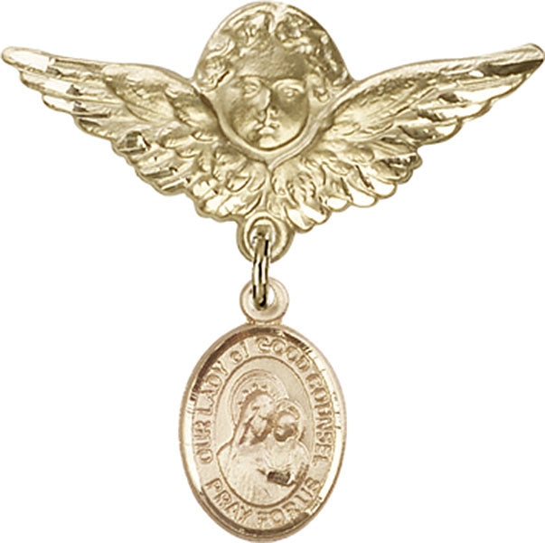 Our Lady of Good Counsel Charm and Angel with Larger Wings Badge Pin