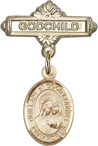 Our Lady of Good Counsel Charm and Godchild Badge Pin