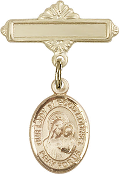 Our Lady of Good Counsel Charm and Polished Engravable Badge Pin