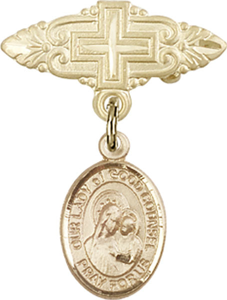 Our Lady of Good Counsel Charm and Badge Pin with Cross