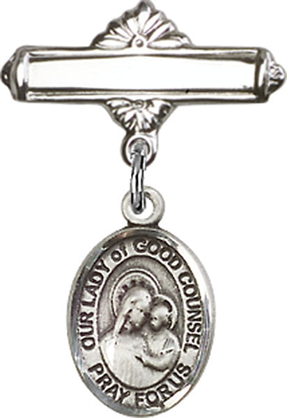 Our Lady of Good Counsel Charm and Polished Engravable Badge Pin